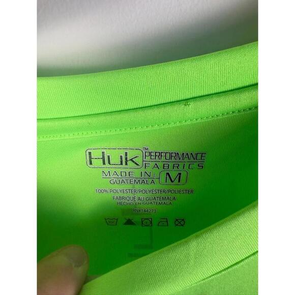 HUK Fishing Men's Pursuit Performance Long Sleeve Shirt Neon Green Size M Vented - Picture 3 of 6